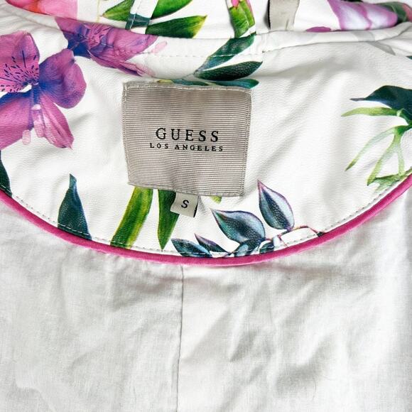 Guess Floral Print Moto Leather Zip Up Jacket Size Small - Picture 8 of 15